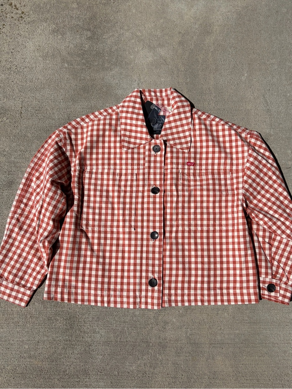 Levi’s Cara cotton prep jacket Jean jacket chore coat checkered orange white NWT - Picture 8 of 9